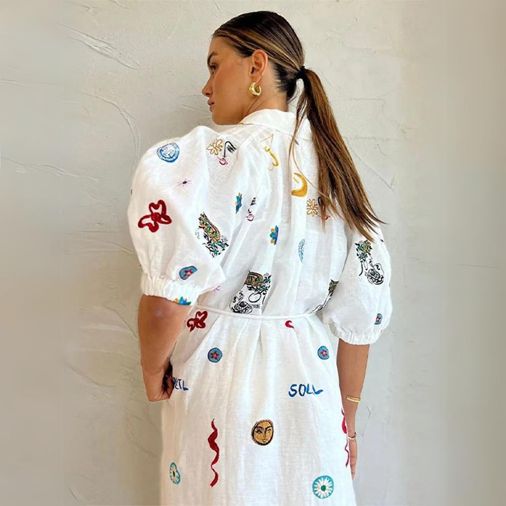 GR | Elegante Sommerkleider Damen mit Leinenmuster