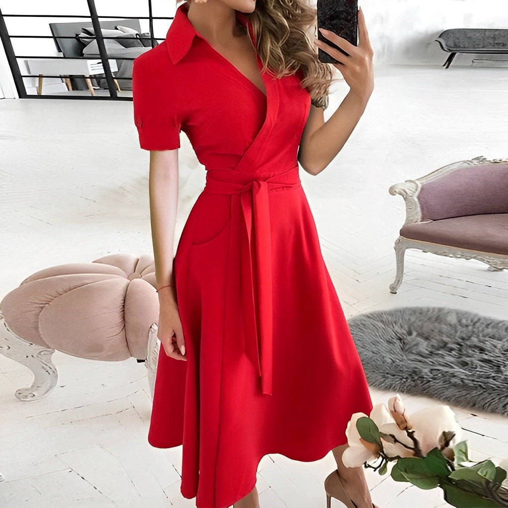 GR | A-line dress with V-neck for women - Elegant and timeless