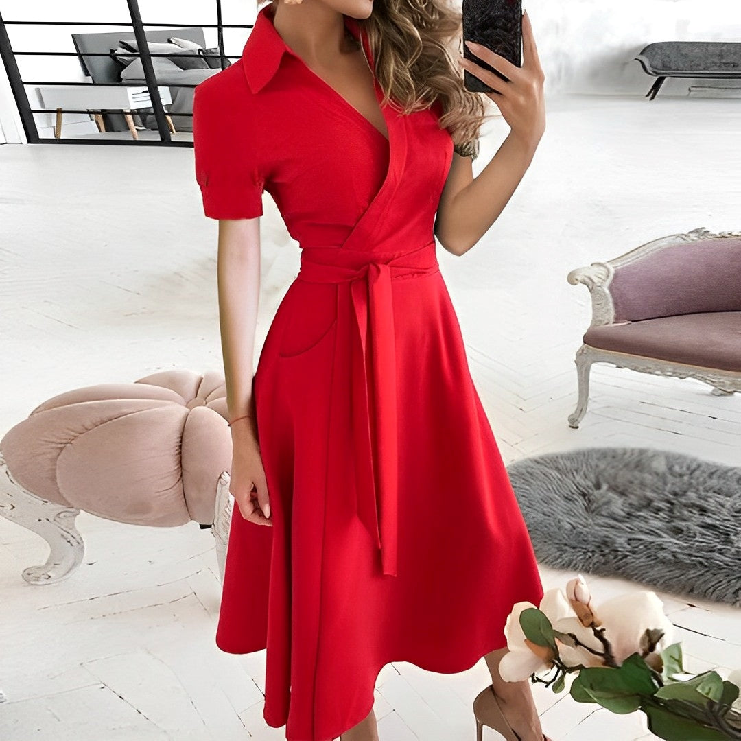 GR | A-line dress with V-neck for women - Elegant and timeless