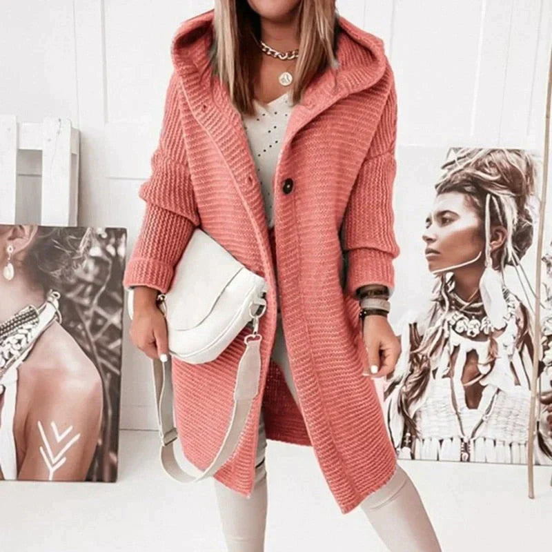GR | Vest Extra lang warme gestrickte Jacke mit Kapuze für Damen