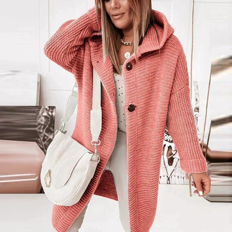 GR | Vest Extra lang warme gestrickte Jacke mit Kapuze für Damen