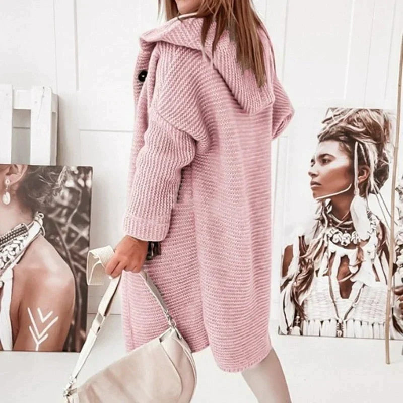 GR | Vest Extra lang warme gestrickte Jacke mit Kapuze für Damen