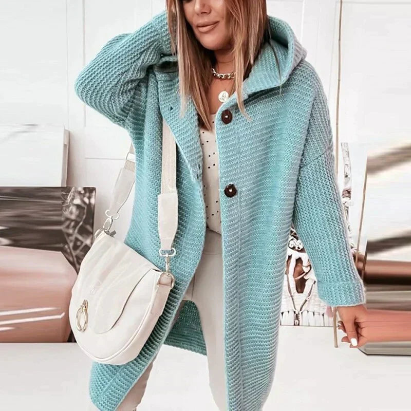 GR | Vest Extra lang warme gestrickte Jacke mit Kapuze für Damen