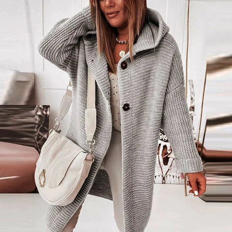 GR | Vest Extra lang warme gestrickte Jacke mit Kapuze für Damen