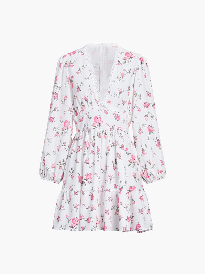 GR | Kurz Blumen Kleid mit V-Ausschnitt