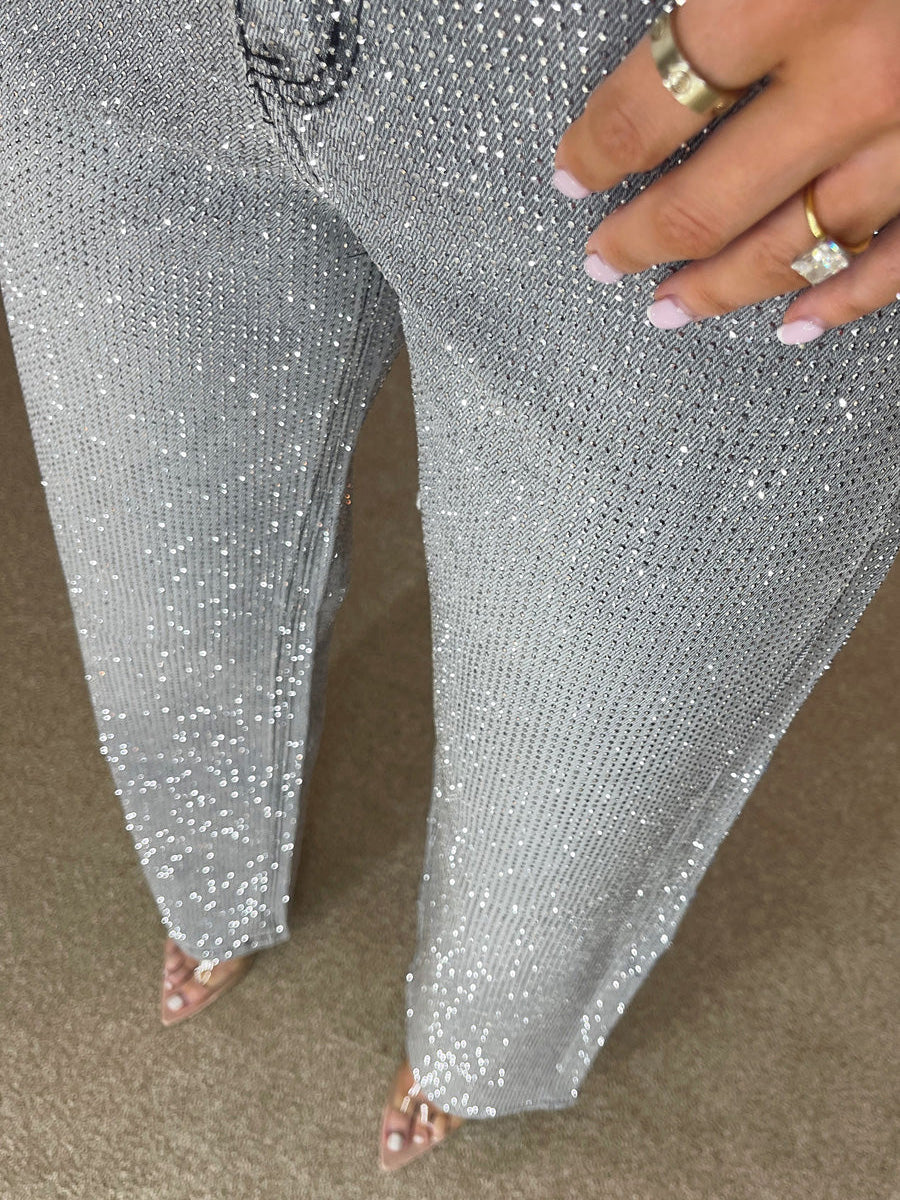 GR | Jeans Mit Hoher Taille Und Diamant Details