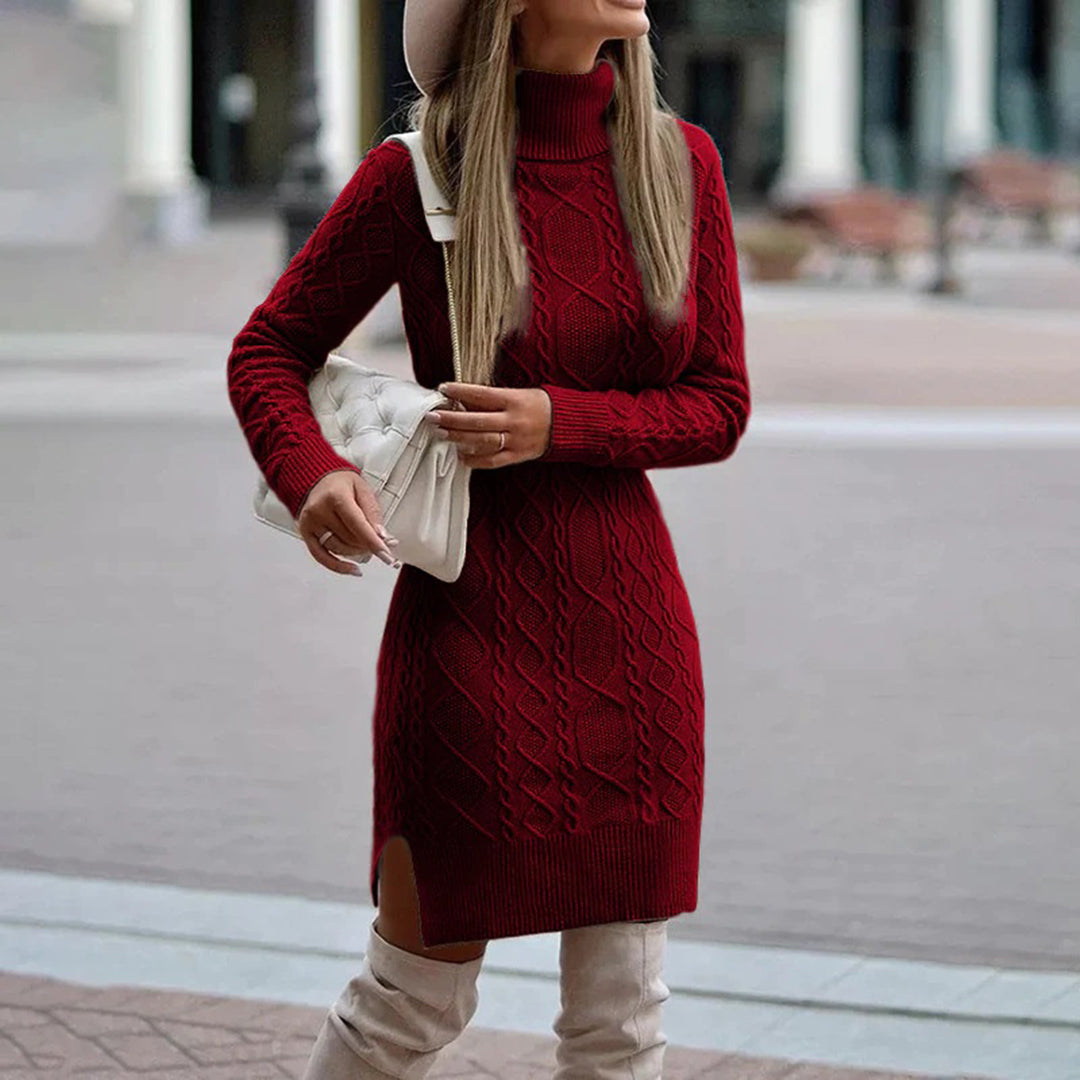 GR | Knitted turtleneck dress with long sleeves