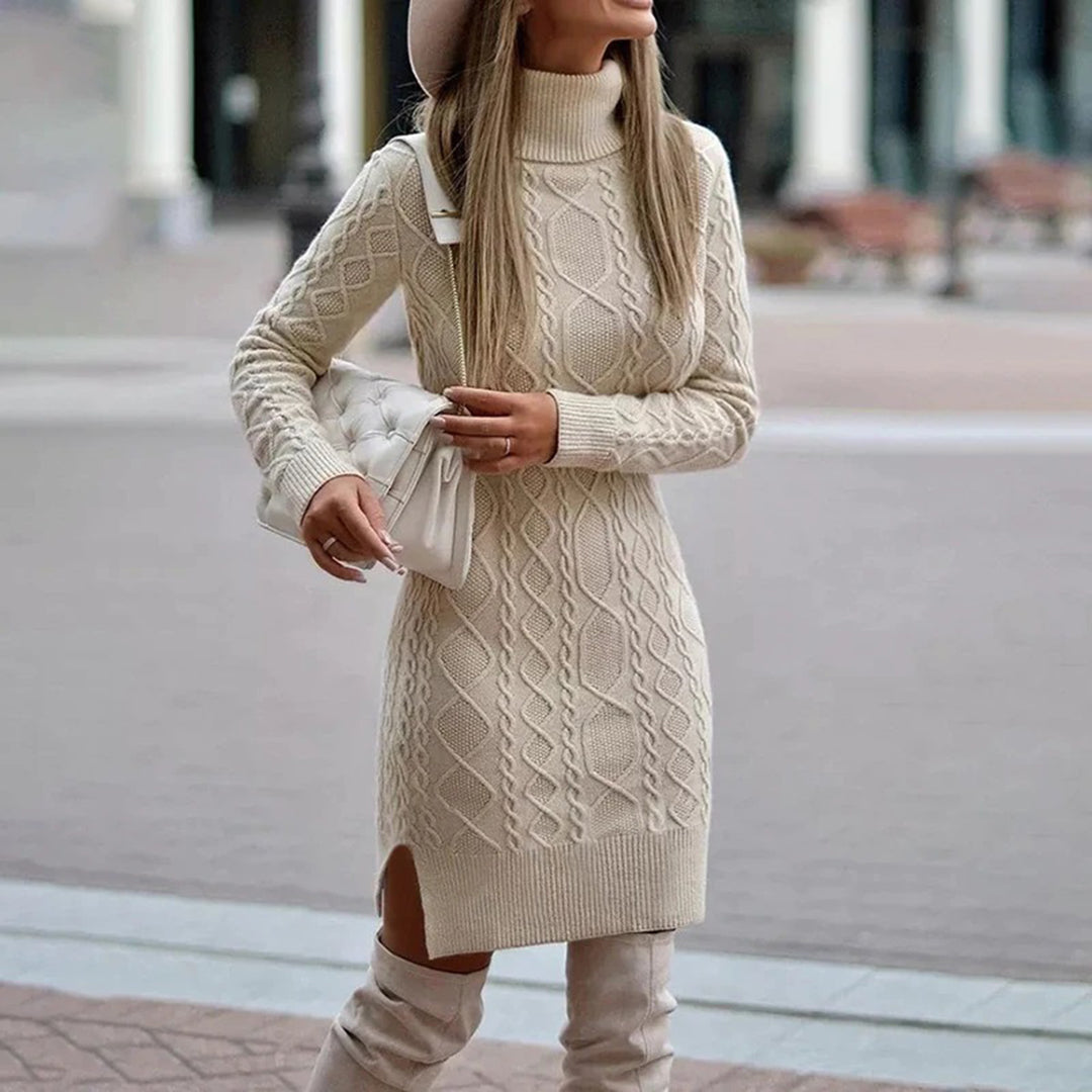 GR | Knitted turtleneck dress with long sleeves