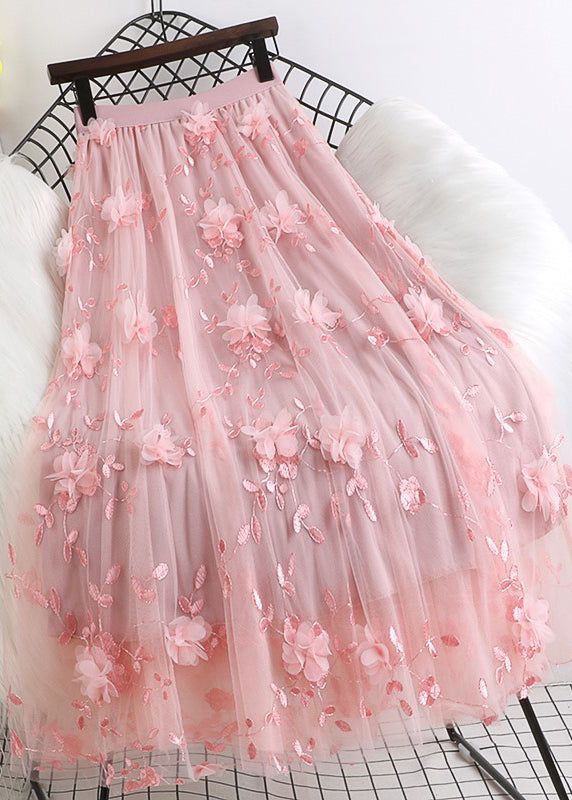 GR | Naturally Embroidered Floral Tulle Skirt Spring