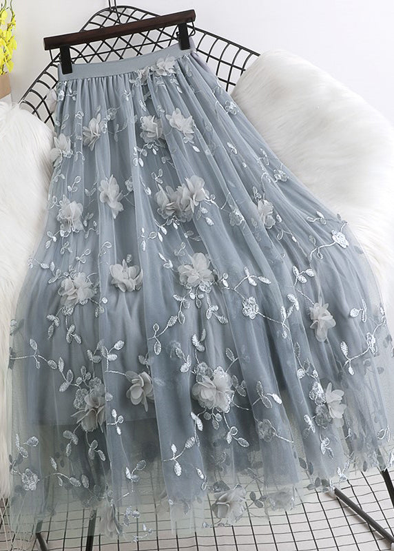 GR | Naturally Embroidered Floral Tulle Skirt Spring