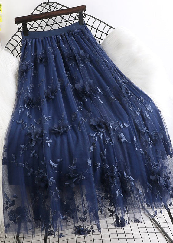 GR | Naturally Embroidered Floral Tulle Skirt Spring