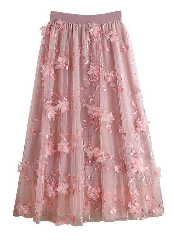 GR | Naturally Embroidered Floral Tulle Skirt Spring