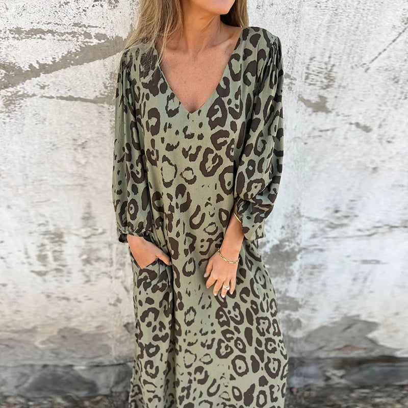 GR | Vintage-Eleganz Leopard Kleid für Damen