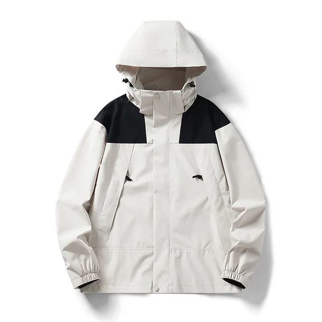 GR - Unisex outdoor windproof and waterproof hooded jackets with long sleeves and color-matched zipper