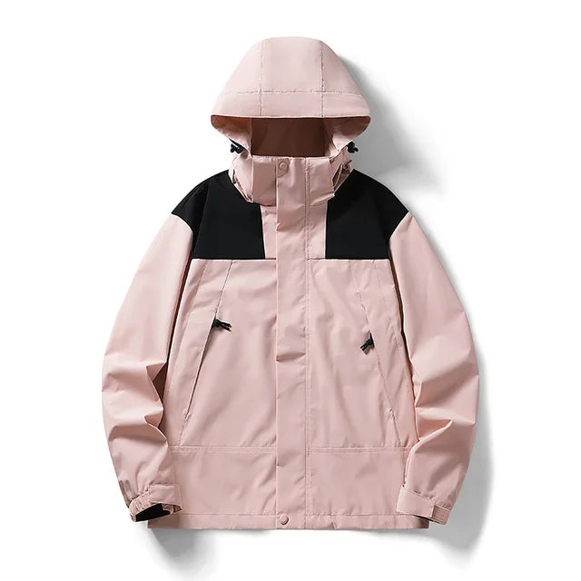 GR - Unisex outdoor windproof and waterproof hooded jackets with long sleeves and color-matched zipper