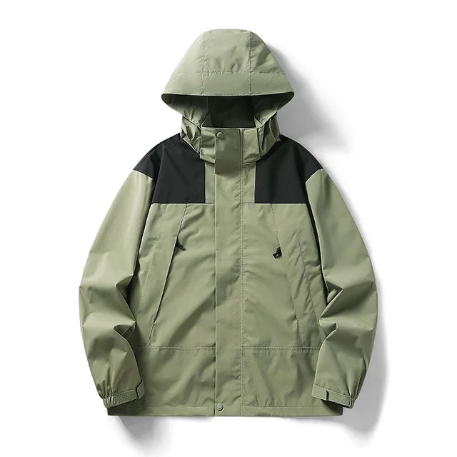 GR - Unisex outdoor windproof and waterproof hooded jackets with long sleeves and color-matched zipper