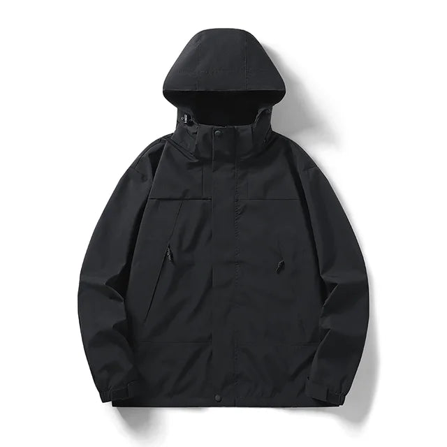 GR - Unisex outdoor windproof and waterproof hooded jackets with long sleeves and color-matched zipper
