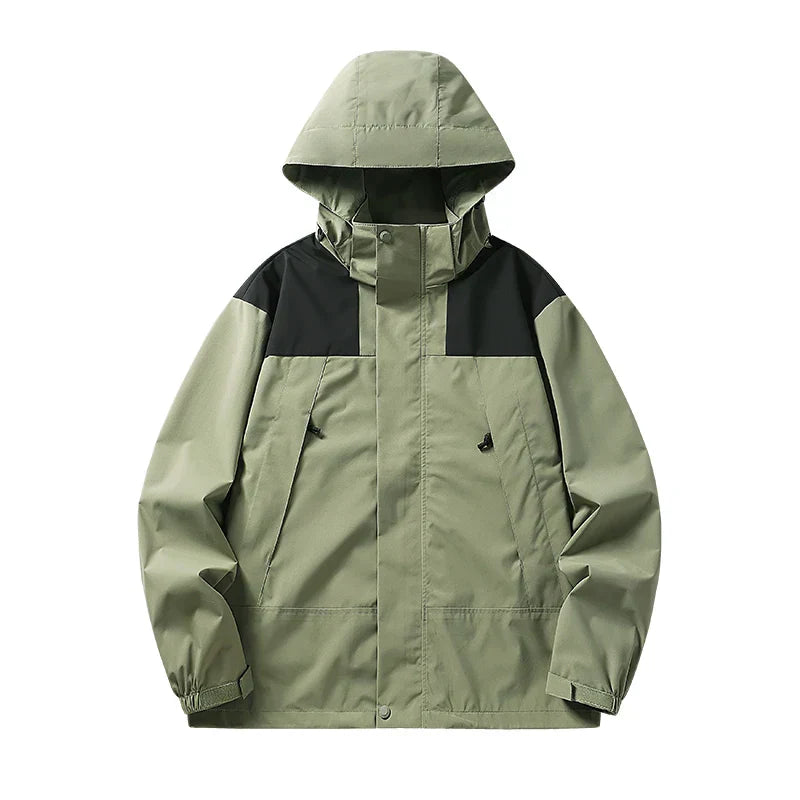 GR - Unisex outdoor windproof and waterproof hooded jackets with long sleeves and color-matched zipper