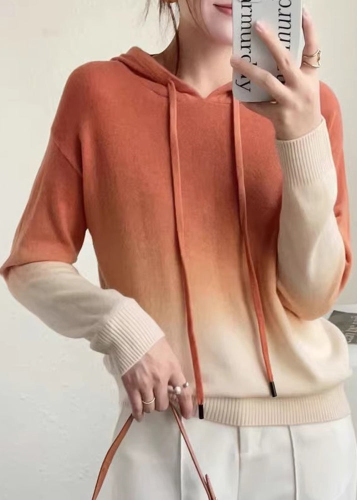 Rose™ - Gradient Patchwork Hooded Wool Knit Sweater Autumn