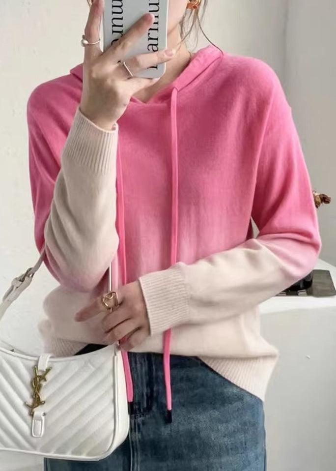 Rose™ - Gradient Patchwork Hooded Wool Knit Sweater Autumn