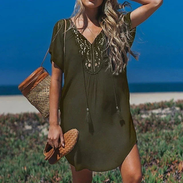 GR | Women's beach throw with V-neck and lace