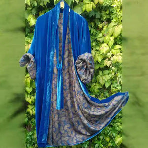 GR | Satin Digital Floral Taille Gürtel Cardigan Schlafanzug