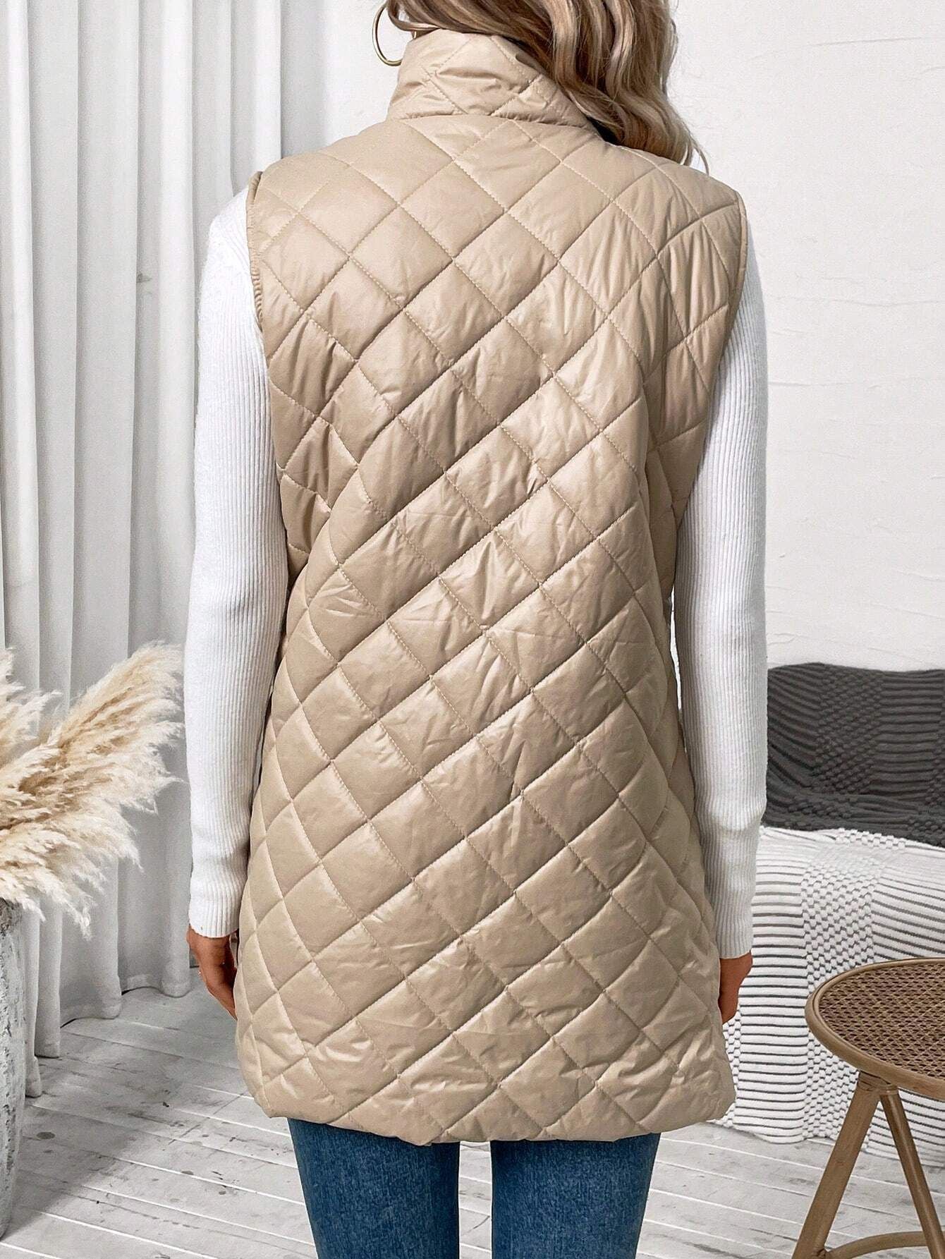 GR | Long hooded vest in metallic style for women