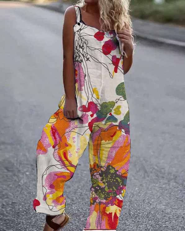 GR | Large floral pattern lightweight fabric jumpsuit