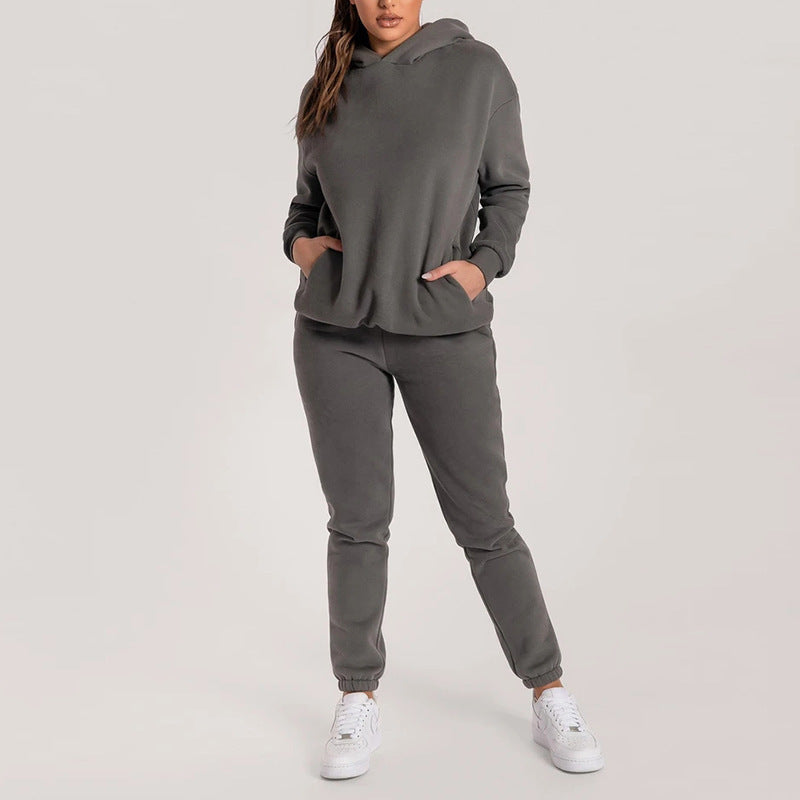 Women's Casual Hoodie Tracksuit with Practical Pockets and Elastic Waistband, Size