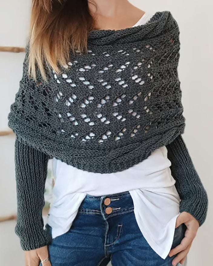 GR Hohl Langarm Gestrickter Schal Pullover