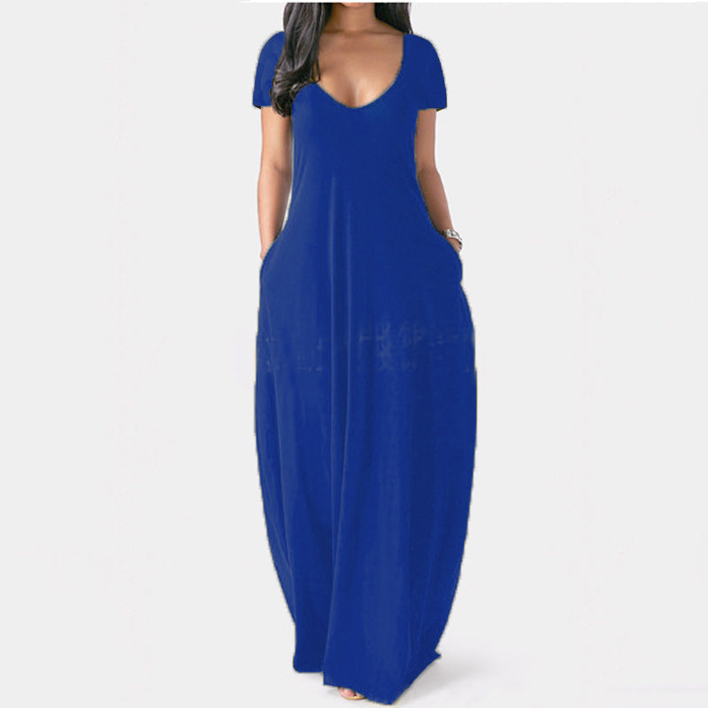 GR | U-neck short sleeve loose fit maxi dress