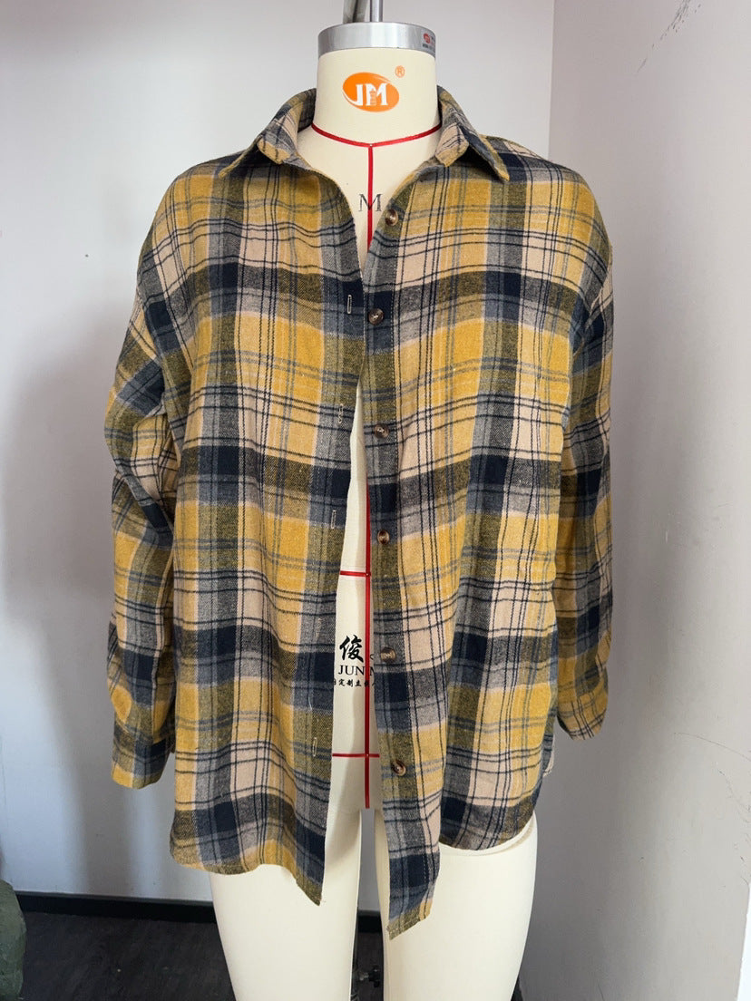 Women's Checkered Oversized Shirt Blouse GR