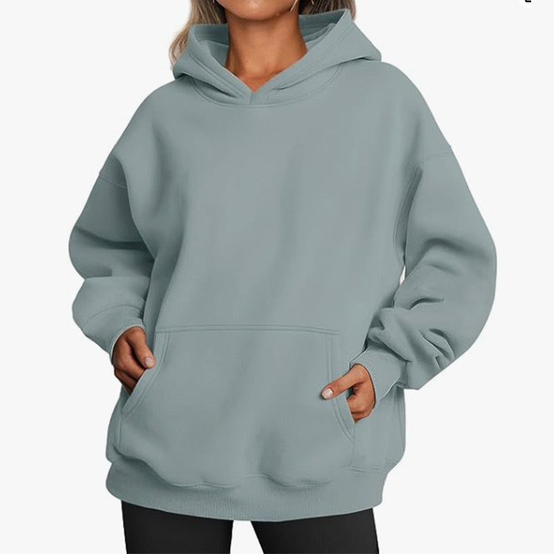 Damen oversized Kapuzenpullover aus weichem Baumwollmix mit praktischen Taschen GR