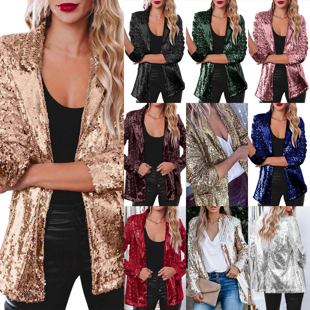 Women's elegant sequined blazer with shimmering finish, size GR