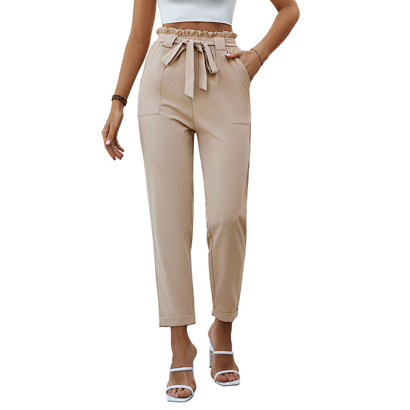 Damen Bequeme High-Waist Pants mit Taillengürtel GR
