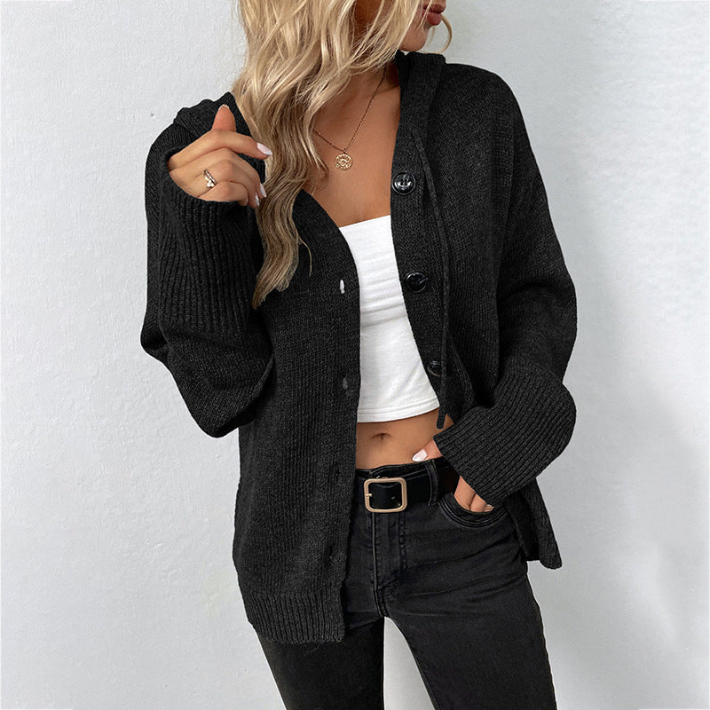 Women's elegant cardigan with hood and buttons