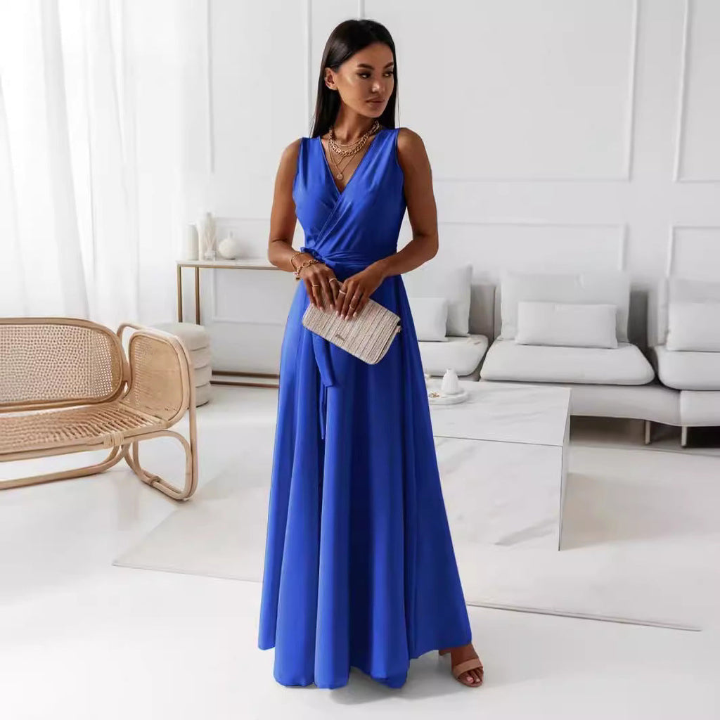 GR | Comfortable solid-color V-neck evening dress 