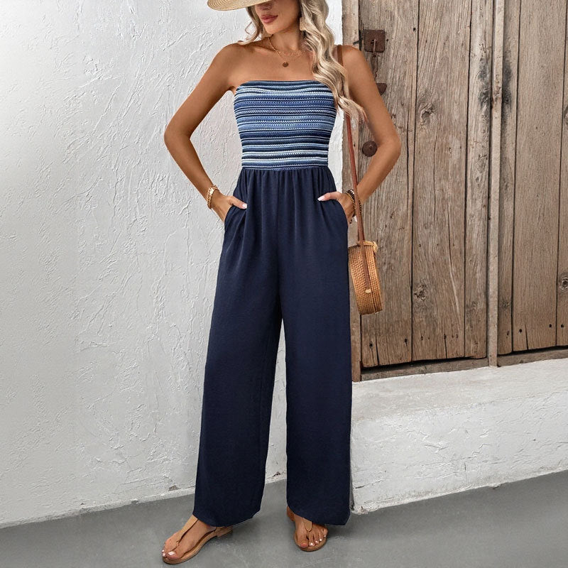 Women's jumpsuit with bandeau top and wide leg, size