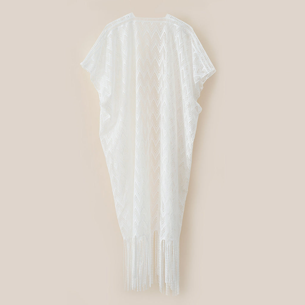 Women's elegant and airy kaftan with fringed edges, size GR