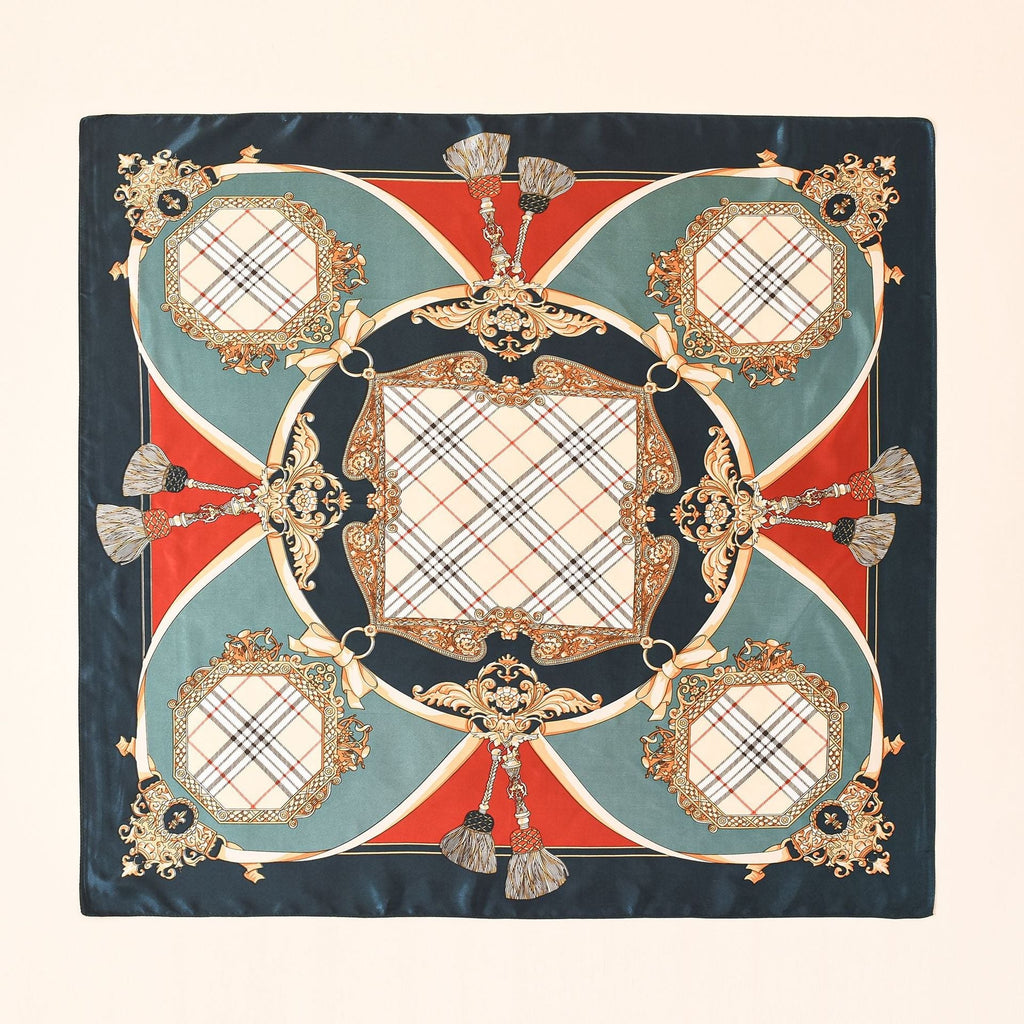 Women's silk scarf with an artistic baroque pattern and luxurious sheen, size S