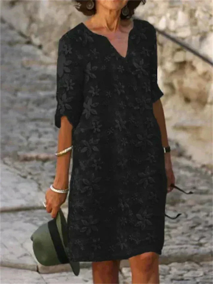 GR | Sommerkleid Aus Baumwolle Und Leinen Mit Blumenmuster