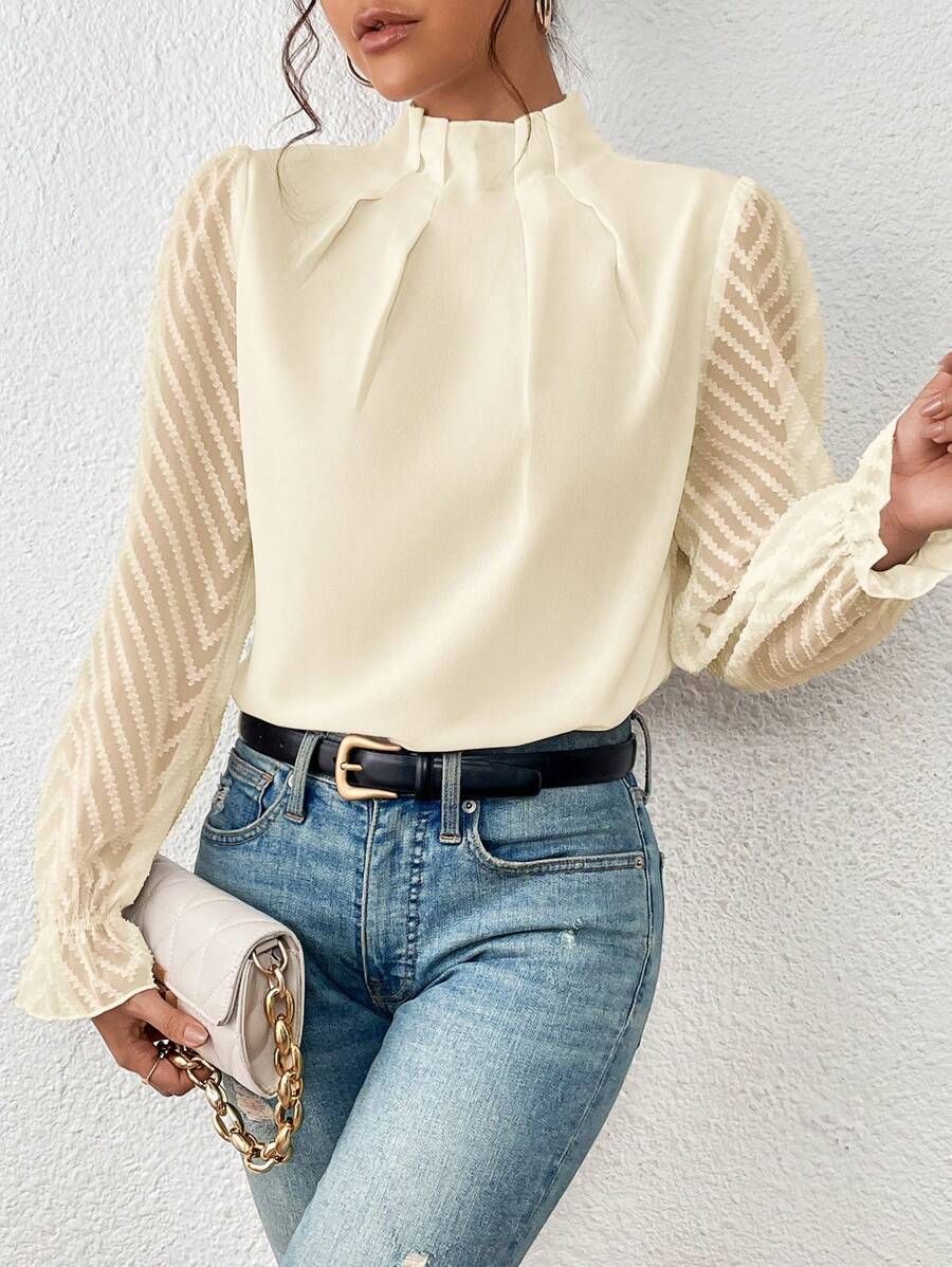 Damen Bluse mit modernen transparenter Ärmel GR