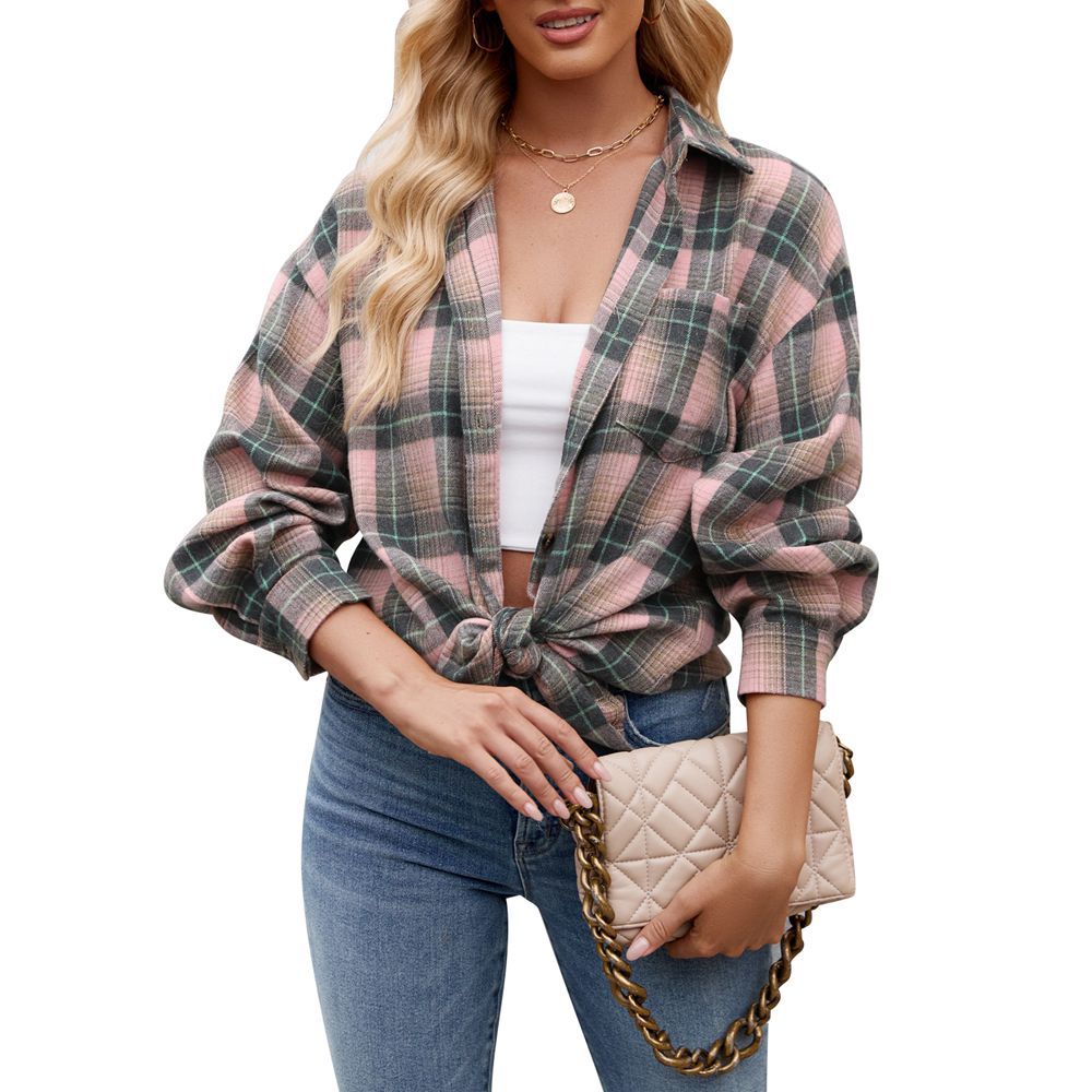 Women's Checkered Oversized Shirt Blouse GR
