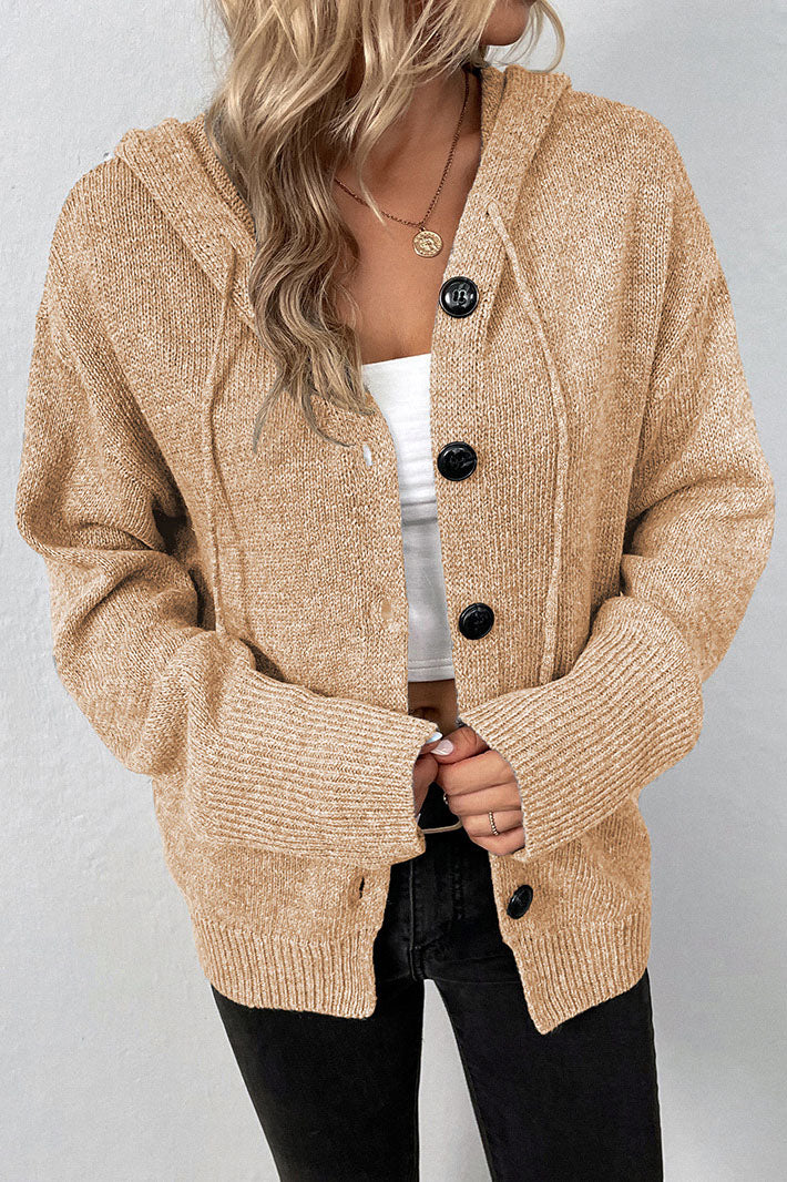 GR Kapuzen einreihiger Kordelzug Strickcardigan