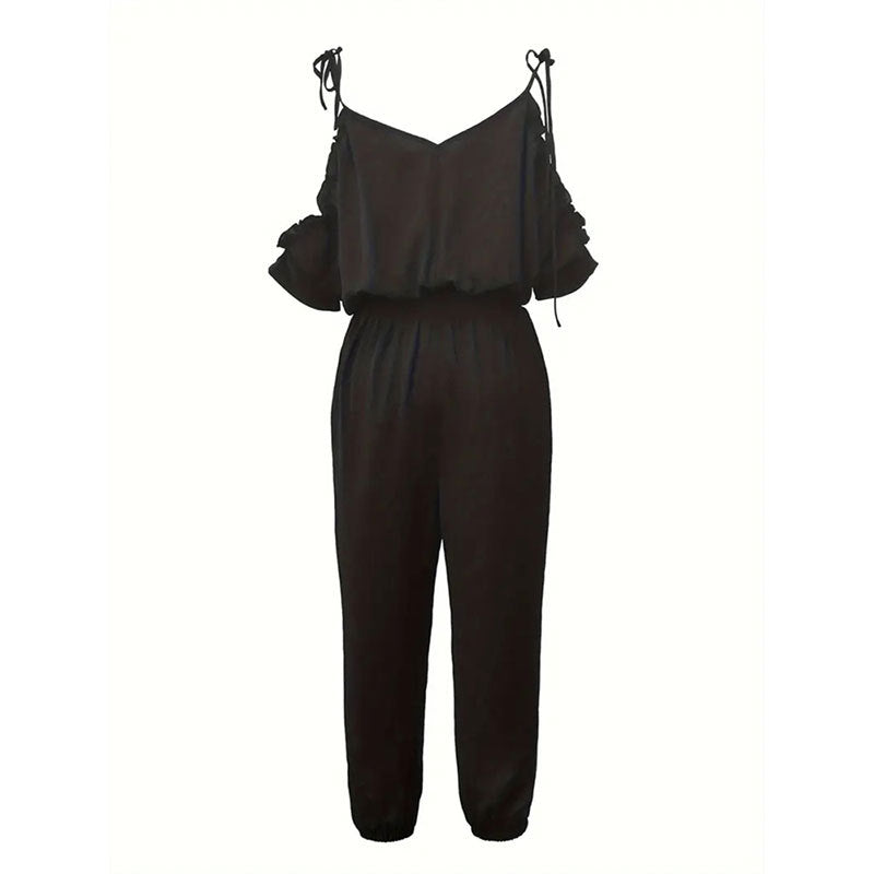 Women's elegant jumpsuit with ruffle details and practical elastic waistband, size [size missing]