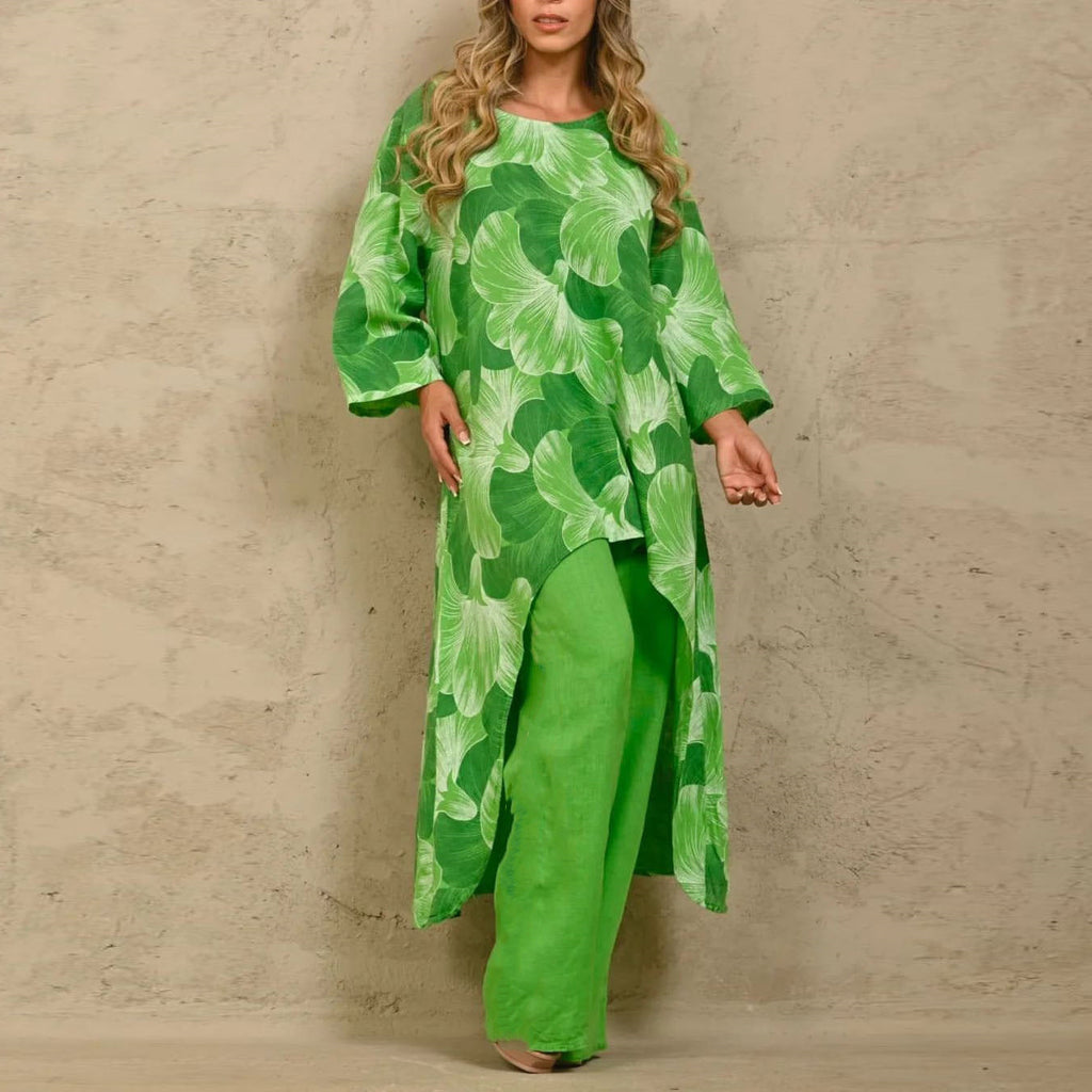 GR | Plus Size Printed Irregular Top Set