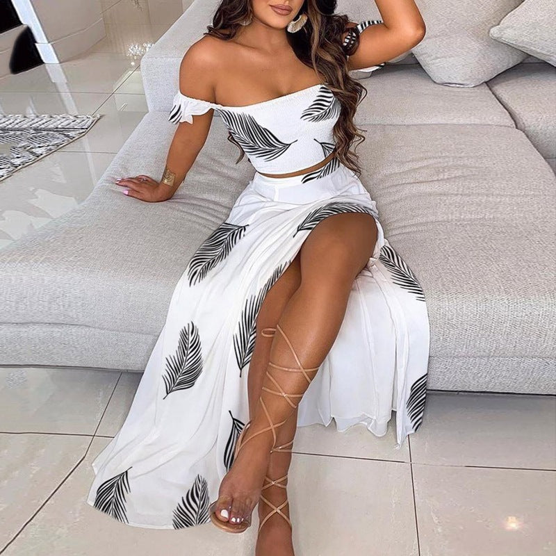 GR | Seductive Off-Shoulder One-Shoulder Split Skirt Set 