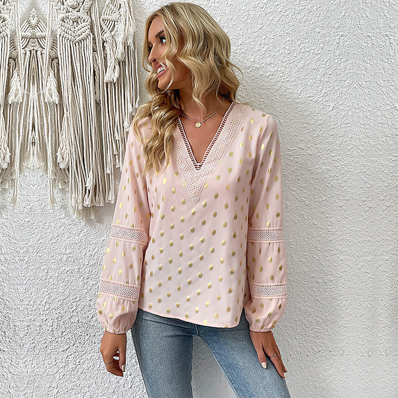 Women's blouse with delicate lace accents and elegant details, size GR