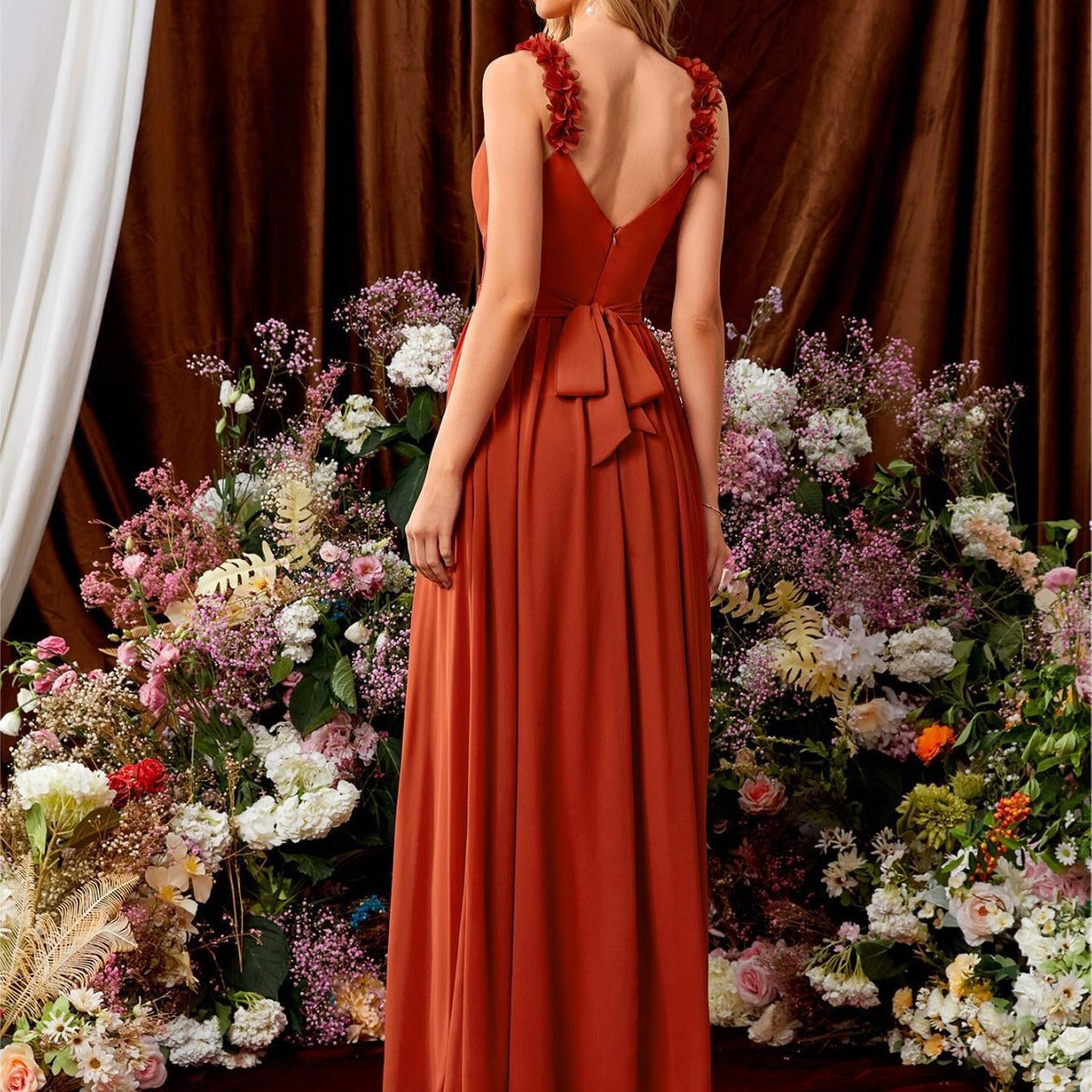 GR | V-Ausschnitt Träger Abendkleid Spitze Plissierter Rückenlos Sexy Groß Schwingtanz Kleid Festkleid Brautjungfernkleid Sommer