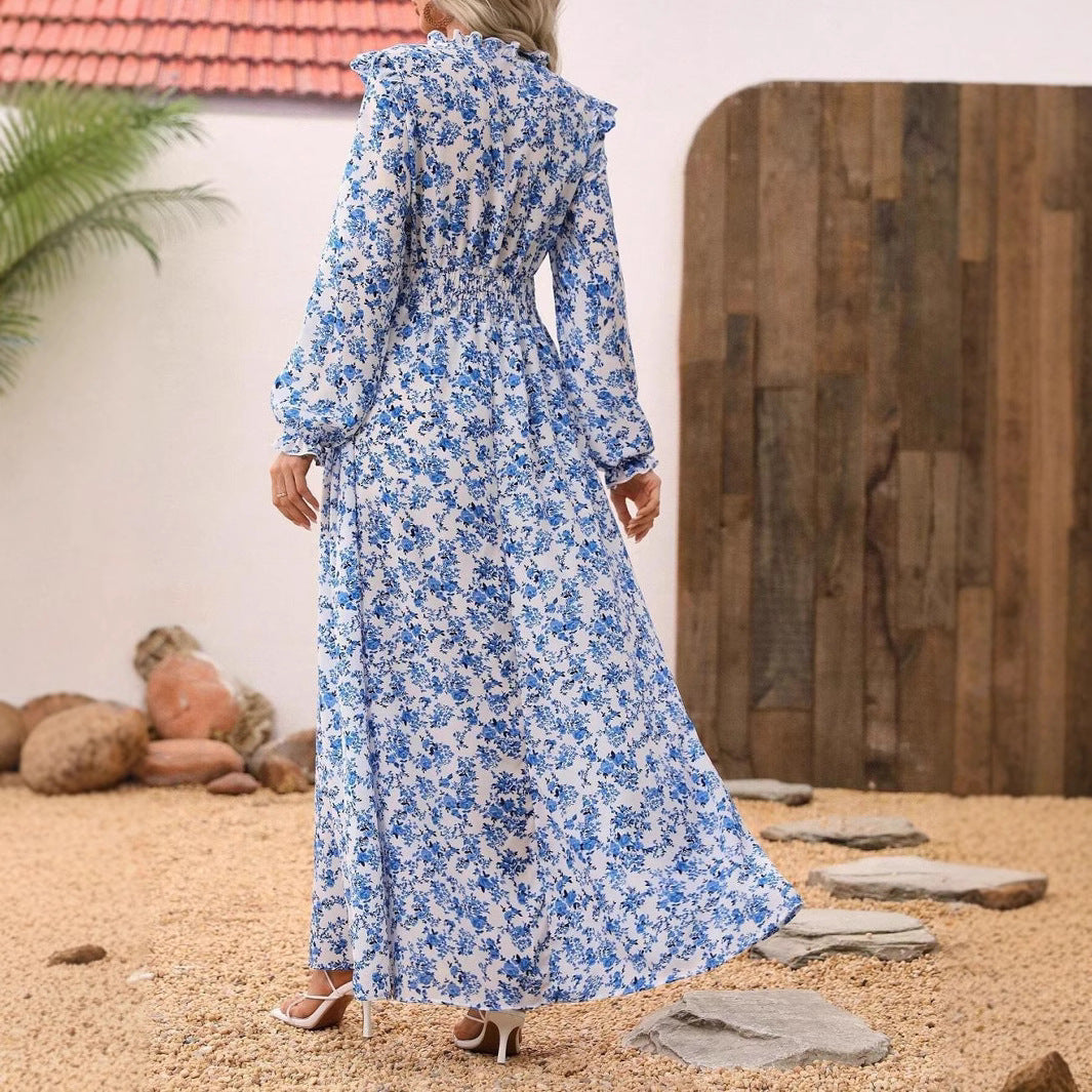 GR | Floral Long Sleeve Elegant Women's Long Dress 
